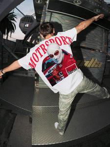 Men's Race Car Print Round Neck Tee, Loose Casual Fashion Short Sleeve T-shirt for Summer, Men's Top for Daily Wear