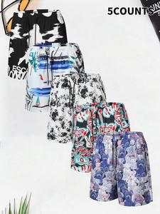 Men's Regular Fit Abstract Print Beach Shorts, Casual Comfy Breathable Shorts for Summer, Men's Bottoms for Beach Vacation