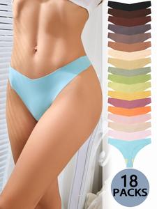 Women's Solid Color V-waist Thong, Soft Comfy Breathable Basic Seamless Pastel Panty for Everyday Daily Wear, Ladies Pastel Underwear for All Seasons, Casual Womenswear