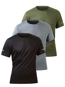 Men's Solid Color Raglan Sleeve Tee, Regular Fit Sporty Breathable Quick Drying Short Sleeve T-shirt for Gym Workout Running, Men's Top for Summer, Activewear