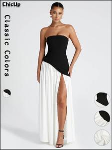 Women's Colorblock Split Thigh Tube Dress, Elegant Strapless A Line Dress for Party Holiday Wedding Guest, Ladies Summer Clothes