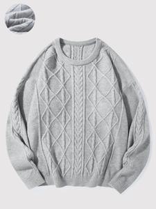 Men's Solid Cable Knit Round Neck Sweater Pullover, Regular Fit Casual Long Sleeve Crew Neck Jumper for Fall & Winter, Fashion Men's Knitwear for Daily Wear