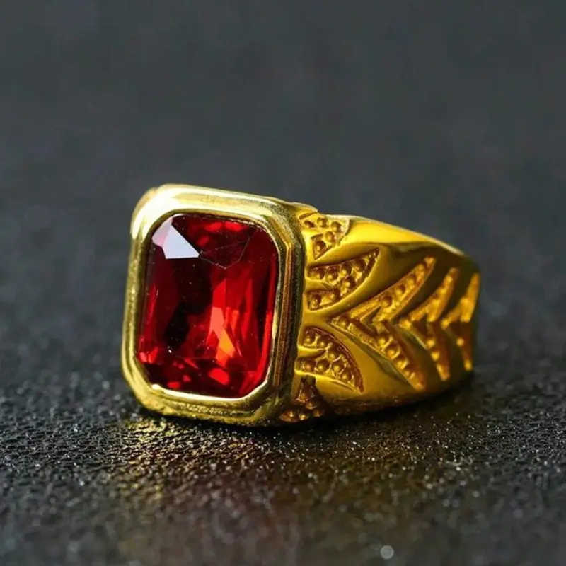 Punk fashion ring red stone carving design, great gift accessories for men daily wear, gift 2