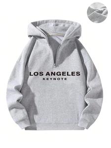 Men's Letter Print Zip Up Hoodie, Casual Drop Shoulder Long Sleeve Hooded Sweatshirt for Fall & Winter, Men's Clothes for Daily Wear