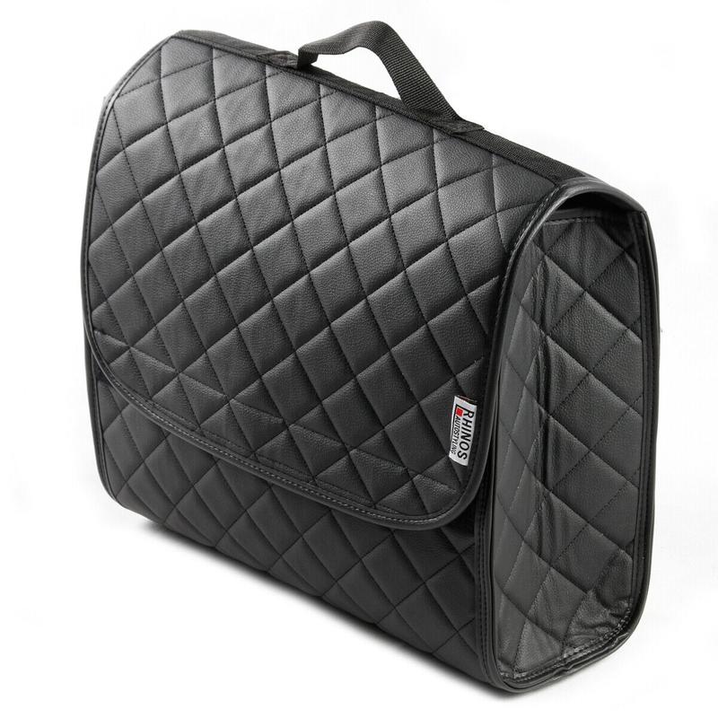 COMPATIBLE WITH CLASSIC MINI - Boot Tidy Organiser Compact Storage Car Trunk Anti Slip Bag Leather Square Quilted Black - Gift Idea 0