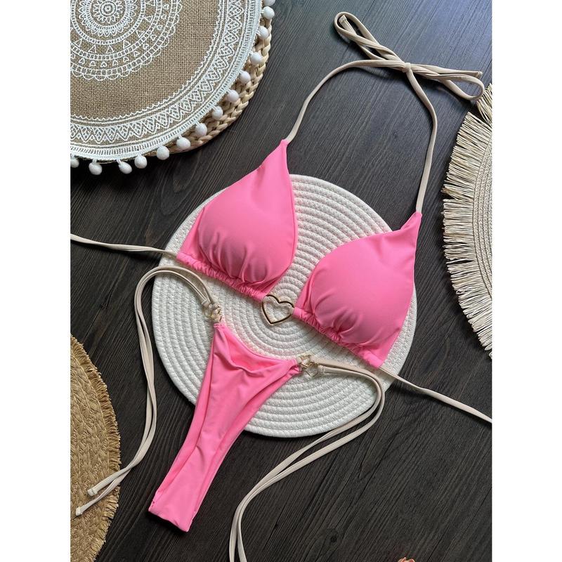 Sexy Halter Solid color Bikini Set Women's Swimsuit Two-piece Triangle Thong Swimwear Bathing Suit Brazilian Biquinis 8