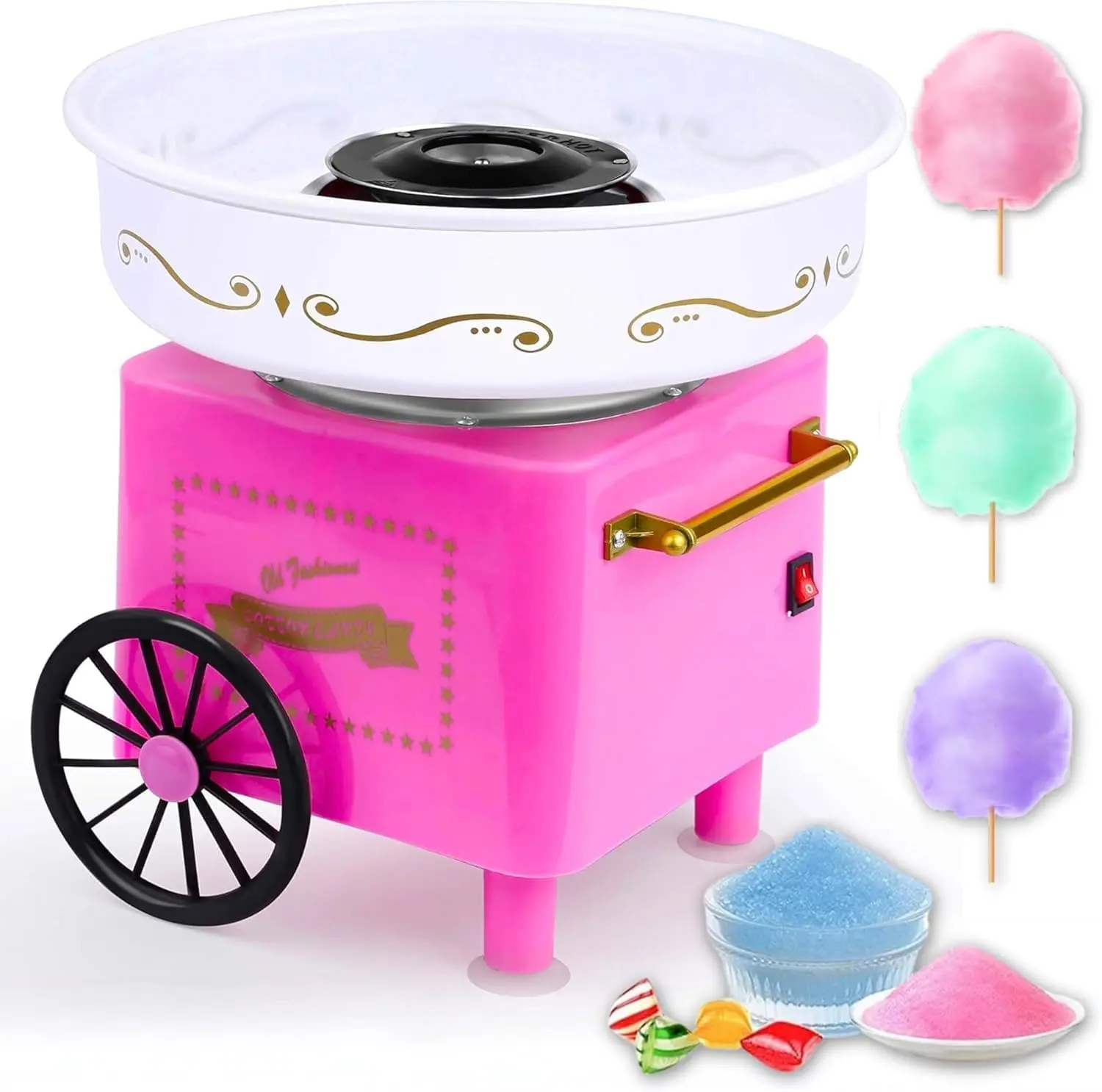 Mini Cotton Candy Machine - Vintage Pink Hard Sugar Floss Maker Kit for Kids Birthday Parties, DIY Homemade Treats, Includes Bamboo Sticks & Scoop - for Parties