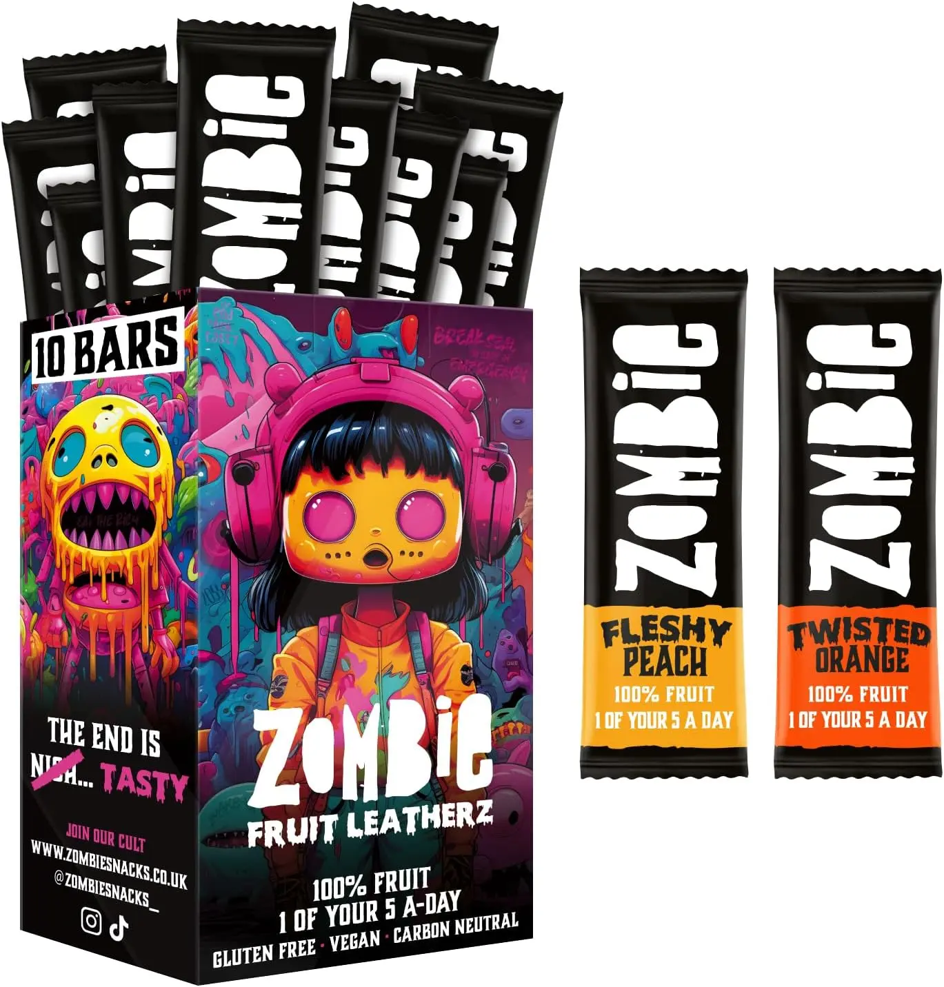Zombie Fruit Bars – Orange & Peach (Pack of 10, 2 Flavours) | 100% Dried Fruit, No Added Sugar | Healthy Vegan Snacks for Kids & Adults – Low Calorie, Gluten-Free, Halal, Natural Roll-Ups dubai  chocolate  pads