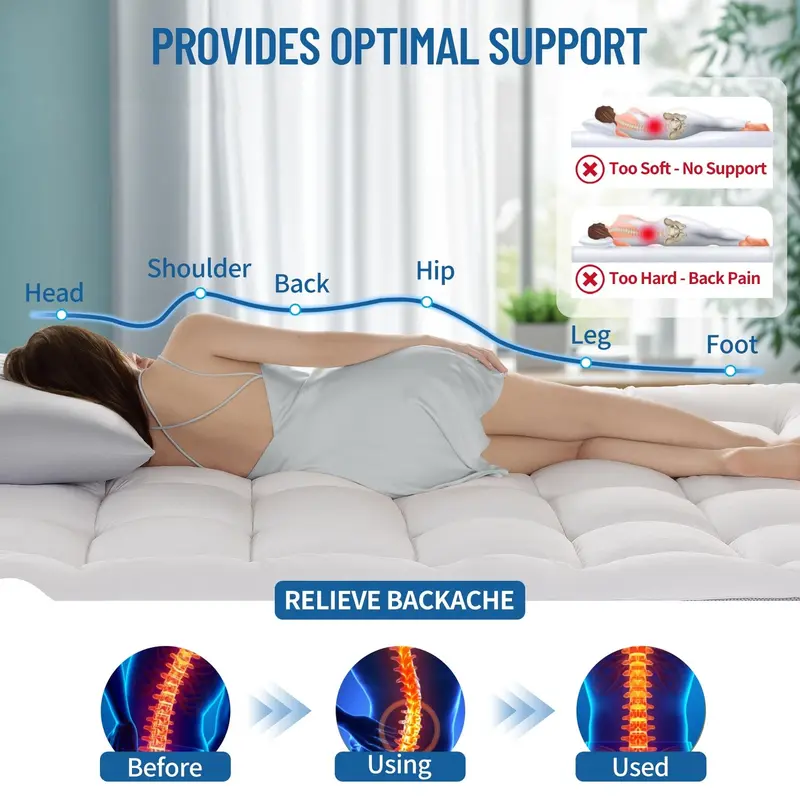AIR FLOW COOLING MATTRESS TOPPER - 05cm Deep, Ultimate Comfort No-Slip Design with Deep Elastic Pockets, Ideal for Back Pain and Sleep Comfort, Thick Hollow Fiber Filling Mattress Pad Protector, All Sizes UK 3