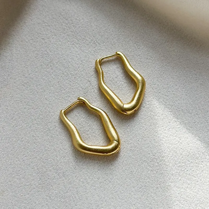 Ellis Grey Jewellery 18k Brushed Gold Plated asymmetrical Hoop Earrings