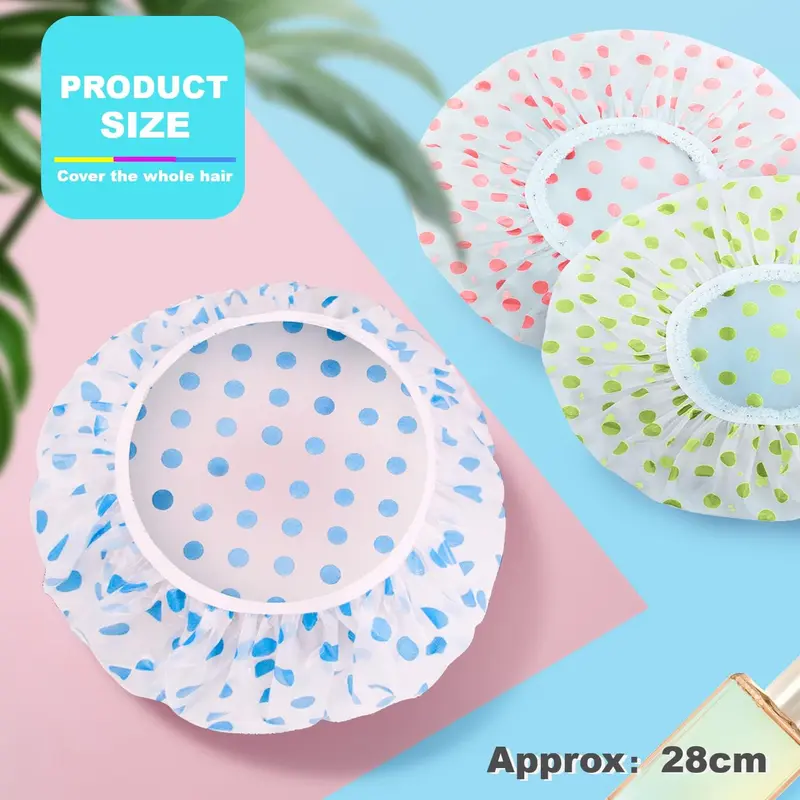 6 Pcs  Shower Caps for Women uk,Waterproof and Reusable Bath Cap,28cm Width with Elastic Band, Large Plastic Long Hair Eco Cap. Set 3