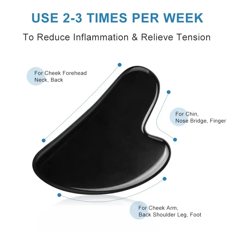 Black Gua Sha Massage Tool for Skin Tightening & Rejuvenation - Natural Jade Stone for Face, Neck & Eye Puffiness - Skincare - Gift, Facial 5
