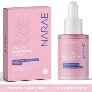 NARAE True Glow Bundle, Korean Glass Mask (4 pack) + Pink PDRN Glow Serum + FREE Pink Cloud Headband