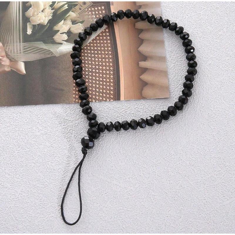 Black Crystal Beaded Phone Charm Strap Mobile Lanyard Girls Keys Wrist Holder 1