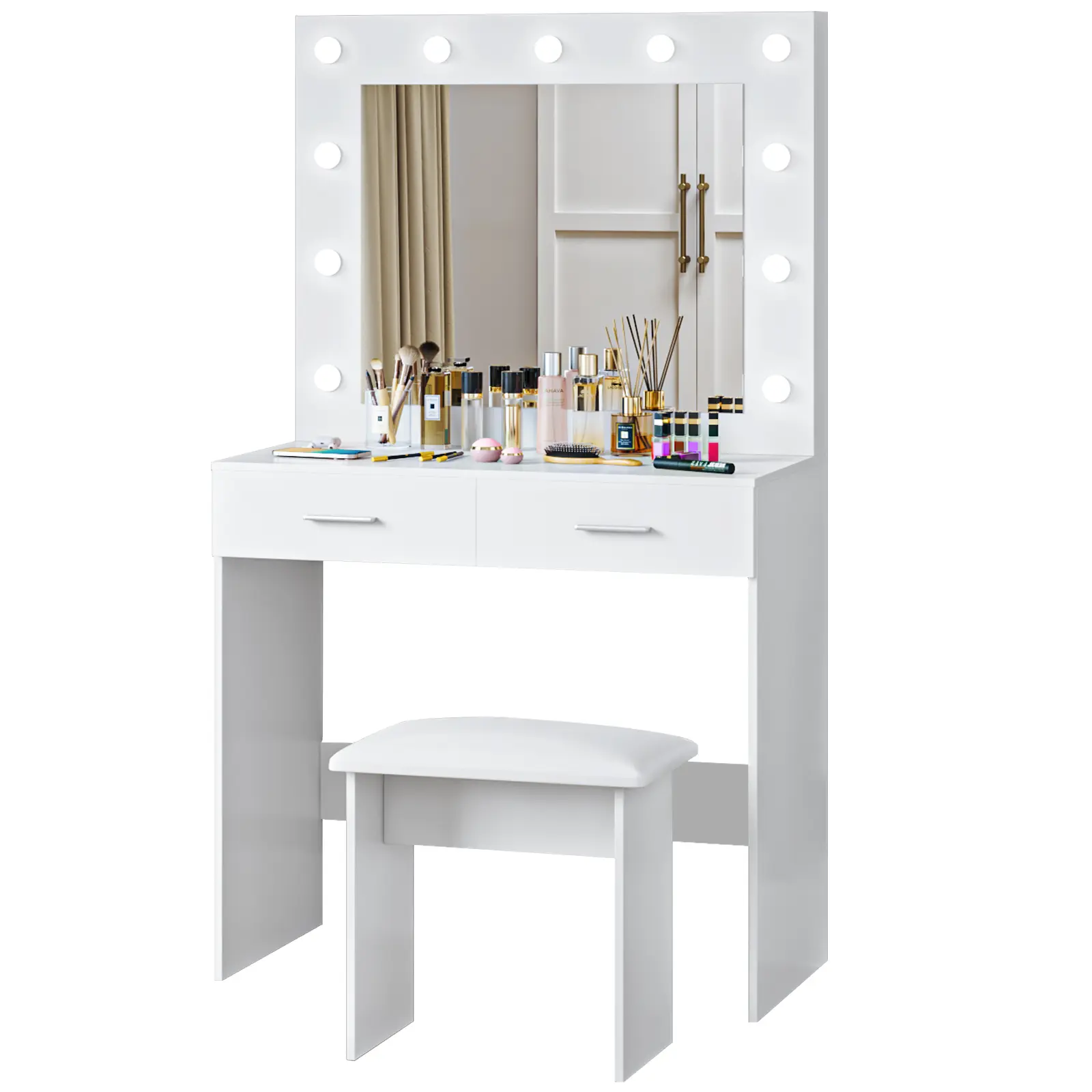 Joolihome Dressing Table with LED Lighted Mirror,Vanity Table Set,Make Up Vanity Desk with Stool for Bedroom