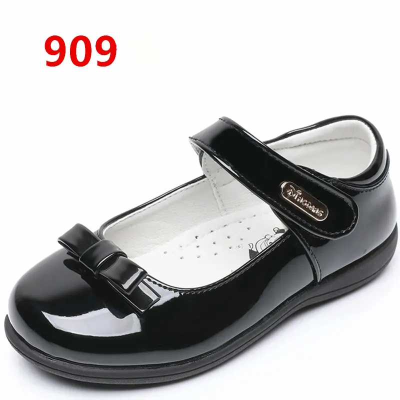 Children's Students Leather Shoes Princess Shoes Girls Black White Bowknot School Ceremony Performance Kids Little Leather Shoes 5