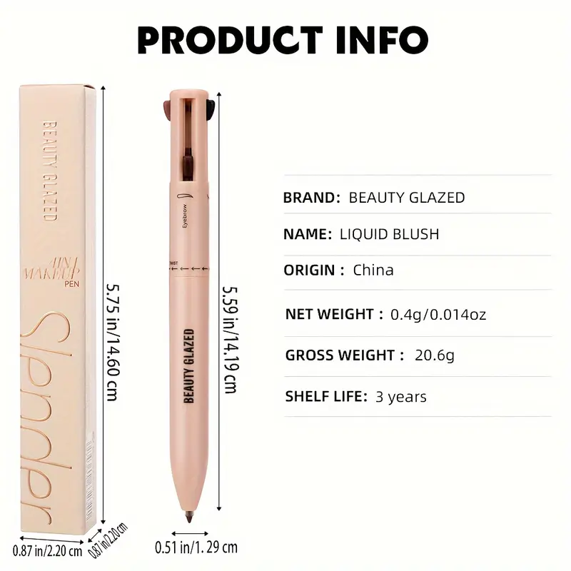 BEAUTY GLAZED 4-in-1 Multi-Function Makeup Pencil - Waterproof, Long-Lasting Highlighter, Eyebrow & Lip Liner in Nude Shades for All Skin Tones, Smooth Application, Natural Finish, Precision Highlighting | Nude Shade Cosmetics | Smooth Application Makeup 1