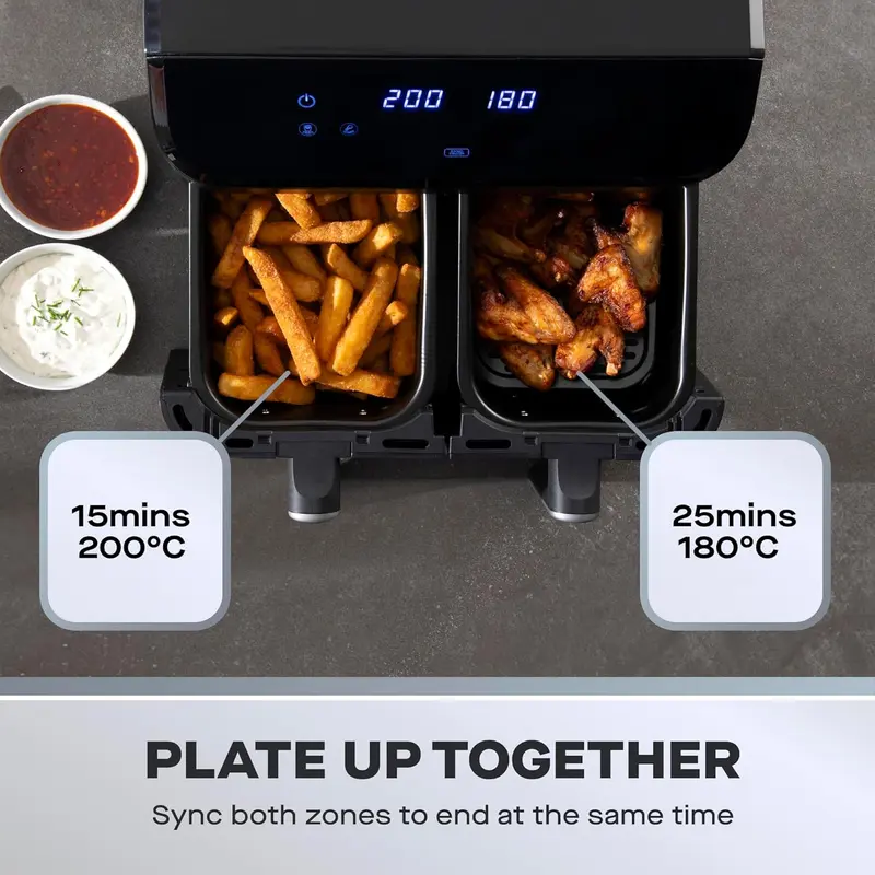 Daewoo Digital Air Fryer, Double 4.5 Litre Draws With Sync Function To Match Draw Times, Use Less Oil For Healthier Baking, Roasting, Grilling With 60 Minute Timer, Family Sized, 9 Litres 2
