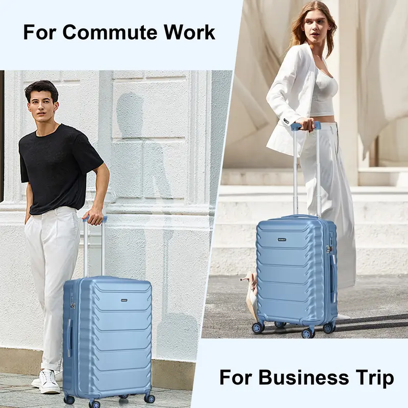 RMW Hard-shell Suitcases with 3-Digit Combination Lock 4 Dual Spinner Wheels Aluminium Telescopic Handle Durable Luggage Trolley for Travel Ice Blue 7