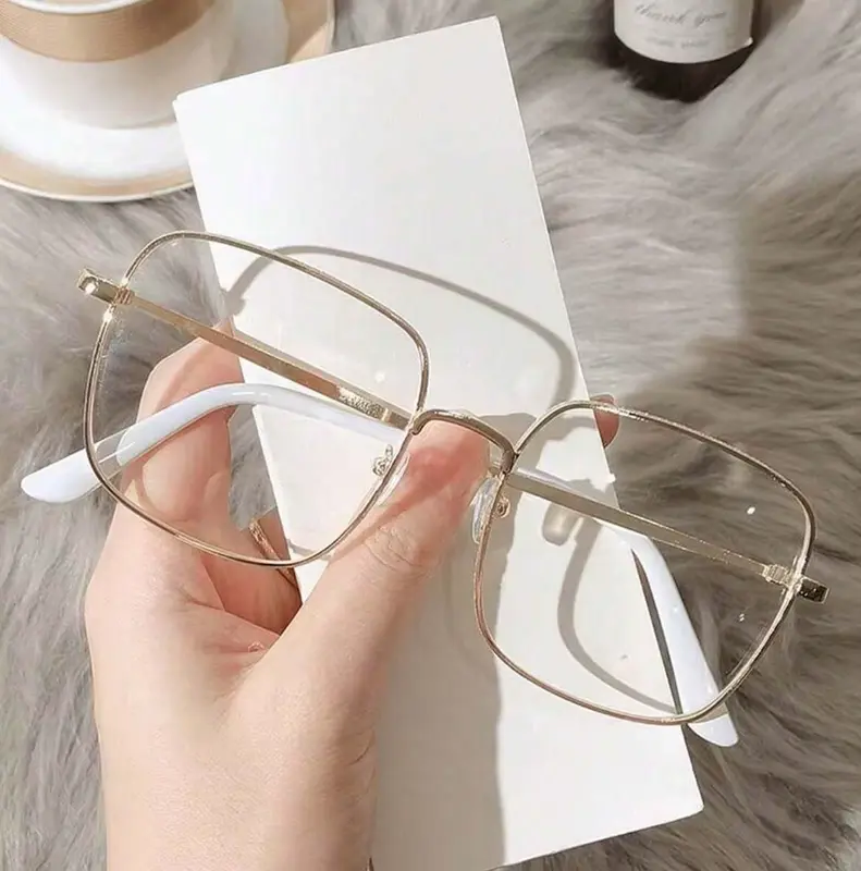 1pc Full Metal Bling Clear Eyeglasses for Women – Shiny Powder Frame Blue Light Blocking Fashion Glasses for Daily Wear 2