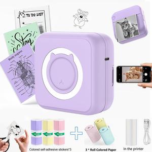 Portable Mini Sticker Printer, 1 Count USB Rechargeable Wireless Thermal Printer with 6 Rolls Thermal Paper & Sticker, Portable Receipt Printer for Photo Journal Notes Memo