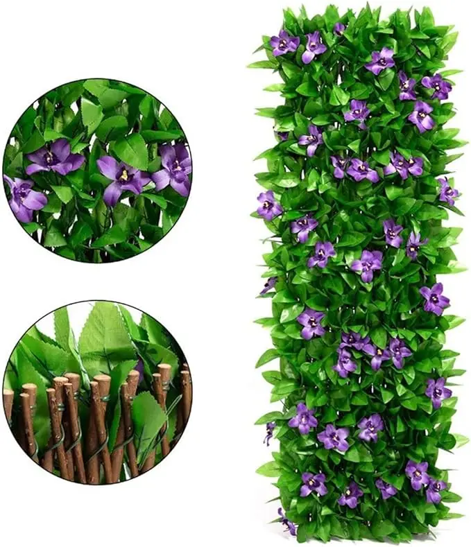 Artificial Ivy Fence Screening, Garden Privacy Hedge Screen, Expandable Faux Green Leaf Trellis, 30cmx180 - Expanded 2