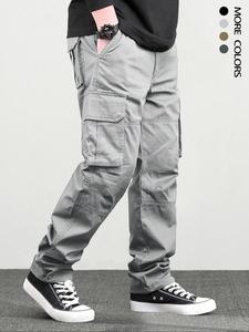 Men's Casual Loose Fit Loose Solid Pocket Drawstring Waist Cargo Pants, Casual Street Straight Leg Trousers for Outdoor Hiking Fishing, Woven Bottoms for All Seasons Pants