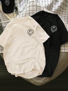 Men's Smile Face Print Round Neck Tee, Loose Casual Fashion Short Sleeve T-shirt for Summer, Men's Top for Daily Wear