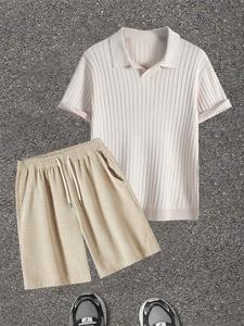 Men's Solid Short Sleeve Polo Shirt & Drawstring Waist Shorts Two-piece Set, Regular Fit Casual Fashion Cozy Breathable Top & Shorts for Daily Outdoor Wear, Men's Clothing for Summer