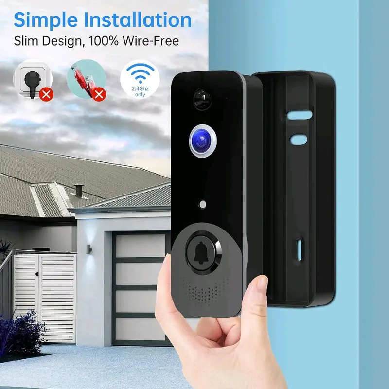 1080P Video Doorbell Camera Wireless, Live View, 2-Way Talk, Night Vision, Included Ring Chime, Cloud Storage, 2.4Ghz WiFi Only, Indoor Surveillance, Real-Time Alert 6