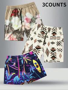 Men's Graphic Print Drawstring Waist Shorts, Regular Fit Casual Comfy Beach Shorts, Men's Summer Bottoms for Vacation Holiday