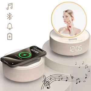 Multifunctional Digital Mirror Bluetooth-compatible Speaker Alarm Clock, Wireless Charger with LED Display Screen, Magnetic Phone Holder, Wireless Bedside Lamp