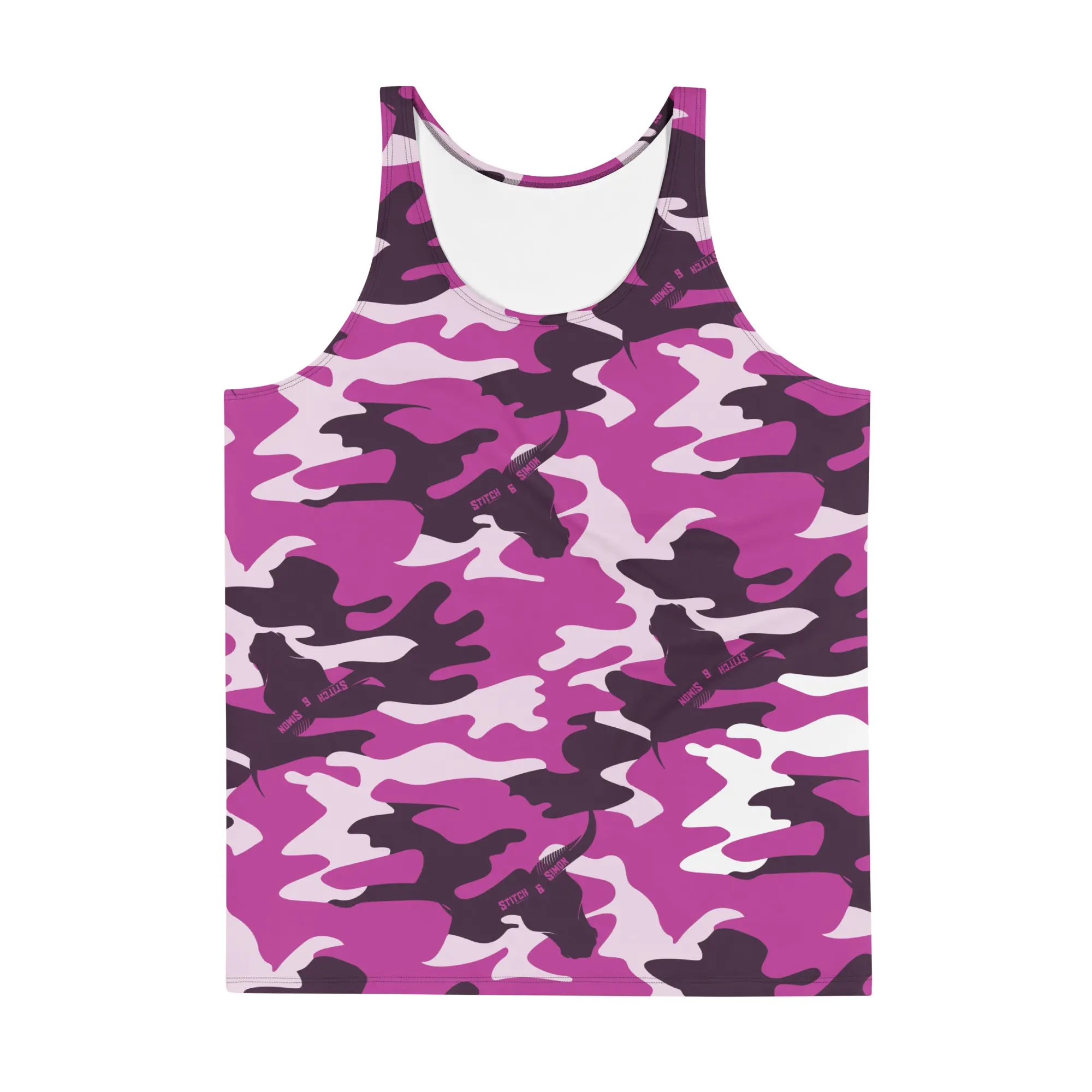 Men’s Purple Camo Tank Top | Sleeveless Workout Shirt | Bold Camouflage Summer Vest Fabric Menswear