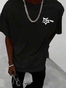 Men's Letter Print Round Neck Tee, Loose Casual Street Short Sleeve Crew Neck T-Shirt for Summer, Fashion Men's Top for Daily Wear, Tropical