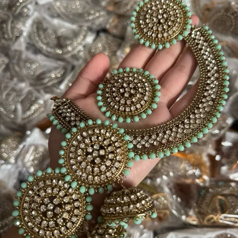 Naira - Full 4 pieces set | 12 colours available |  Necklace with rings tika earrings choker 7