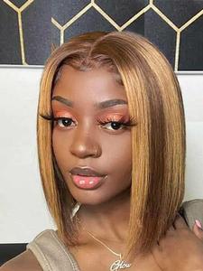 12/10/14 Inch Short Straight T Part Lace Wigs for Women, Gorgeous Fluffy Wigs, Human Hair Wigs for Party, Daily Use