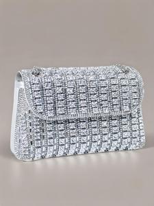 Rhinestone Decorated Bling Evening Bag, Crossbody Purses, Elegant Solid Color Lightweight Portable Shoulder Bag for Party, Fashion Stylish Unique Bags for Party, Daily Clothing Decor, Trendy All-match & Exquisite Purse Women for Birthday Gift