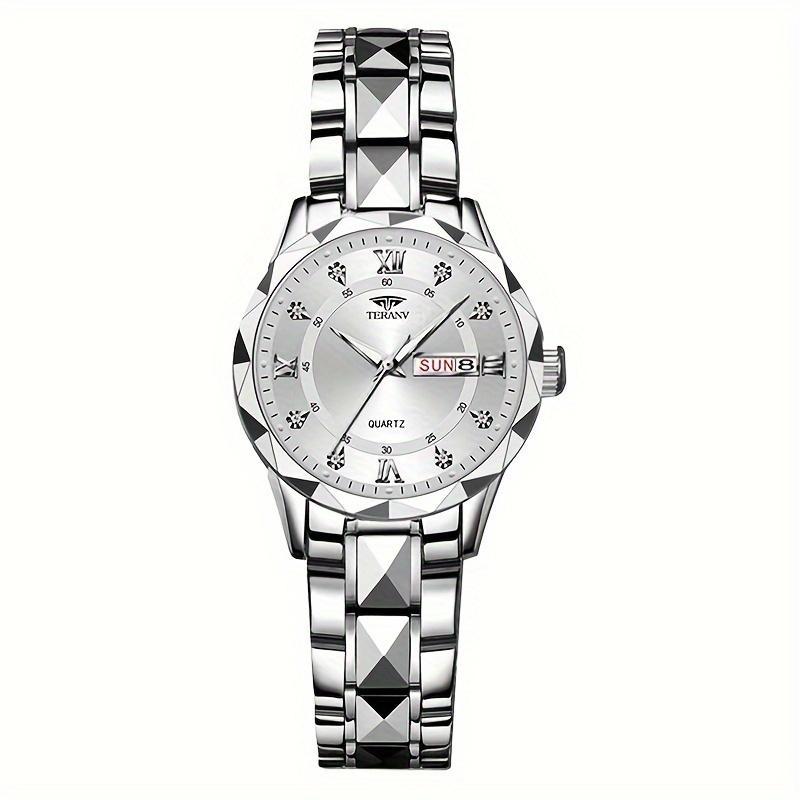 A New Stylish Stainless Steel Ladies Watch With Night Light, Calendar, And Week Display Is An Ideal Choice For Ladies' Sports Watches For Simple And Casual Lifestyle Travel Quartz Watch Birthday Gifts Holiday Gifts Presents. 7