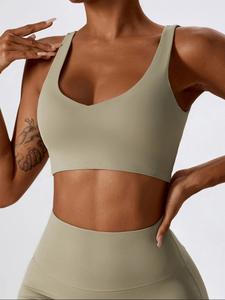 Women's Solid V Neck Backless Sports Bra, Workout Clothes Women, High Stretch Seamless Gym Wear Yoga Bra, Pilates Workout Gym Exercise Clothing for Women,  Gym Wear, Gym Clothes Women, Sports Bra, Gym Tops