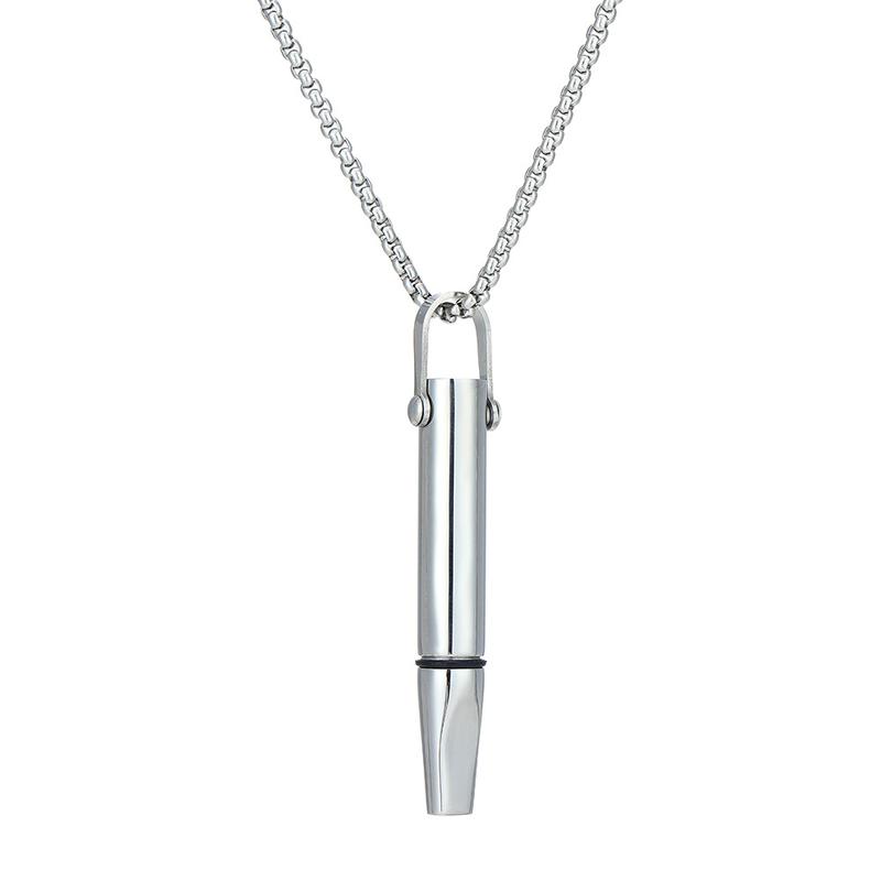 Breathing Resistance Whistle Necklace Round Tube Built-in Cotton Core Assisted Yoga Meditation Decompression Mindfulness Jewelry Titanium Steel Pendant 4