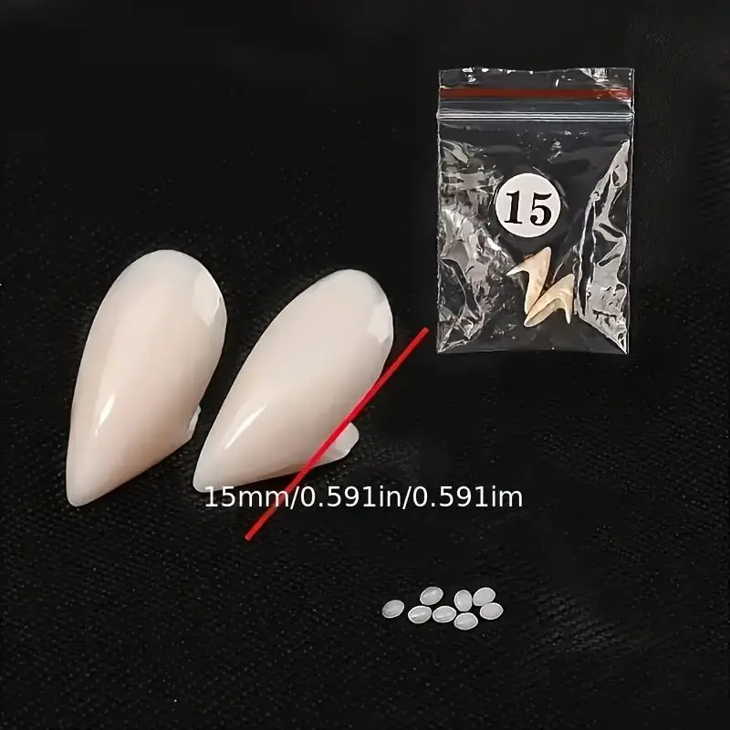 2pcs Vampire Fangs with Adhesive Particles, 19mm - Ideal for Cosplay & Halloween Makeup Parties, Role-playing Accessories 2