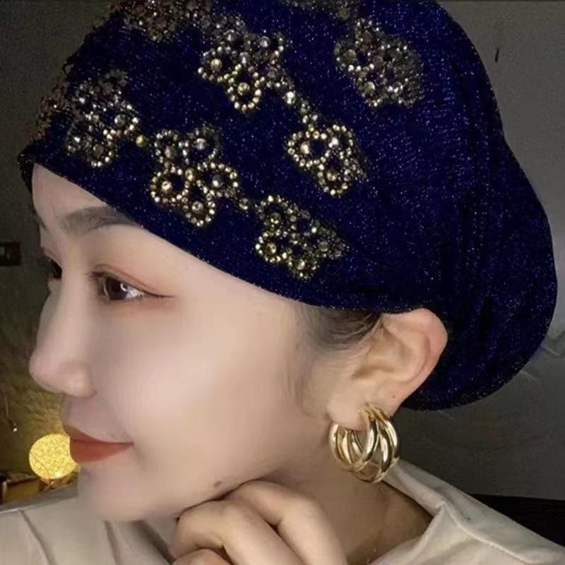 Muslim headscarf, hot diamond baotou hat, headgear, net red hair hood, lace hat 4