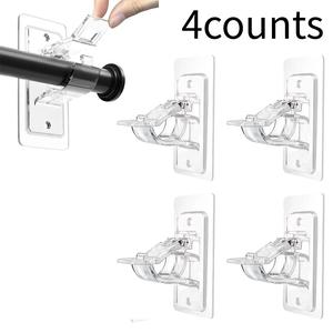Self-adhesive Window Curtain Rod Holder, 4 Counts No Drill Durable Non-slip Window Curtain Rod Holder, Abs Material Window Curtain Blinds Bracket for Home Office, Home Essentials, Home Decor Uk, Adjustable Curtain Rods, Interior Decoration Accessories