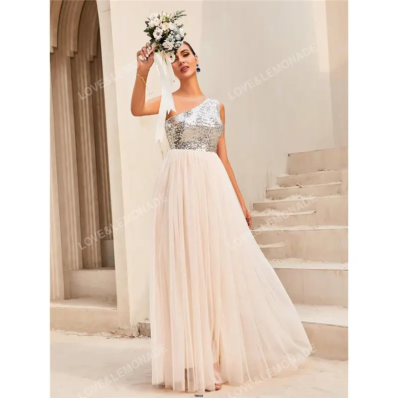 Hem Mesh Shoulder LOVE LEMONADE Contrast Sequin One Overlay Formal Dress 1