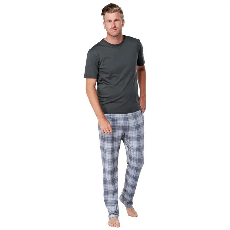 Mens Pyjama Set with Short Sleeve T Shirt & Bottom Pants - Sleepwear, Loungewear & Nightwear for Men - Soft & Comfortable Mens PJs Cotton Fabric 1