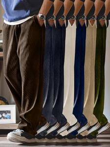 Men's Solid Drawstring Waist Corduroy Pants, Casual Comfy Straight Leg Trousers for Fall & Winter, Men's Bottoms for Daily Wear