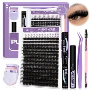 False Eyelashes Kit, 1 Box Mixed Length Individual False Eyelashes with Glue & Tweezers & Brush & Eyelash Curler & Glue Remover, Eye Makeup Tool, Eyelash Cluster Kit