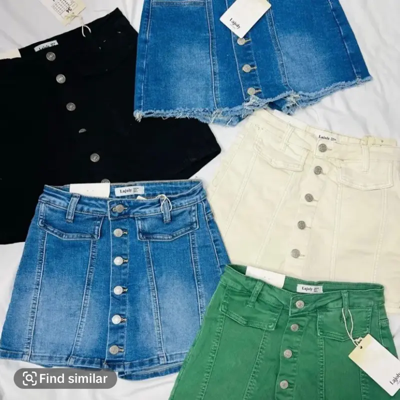 Elsa-Woman’s Stretch Denim Skorts Skirt Bottom Button Down.