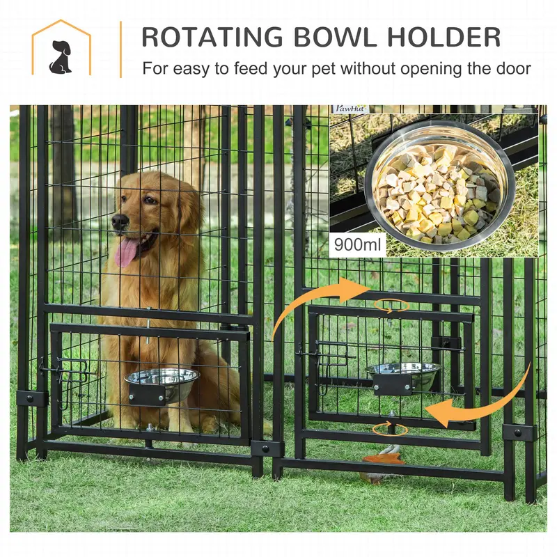 Outdoor Dog Kennel with Rotating Bowl Holders, Water and UV-Resistant Cover for Medium & Small Dogs, Red 4