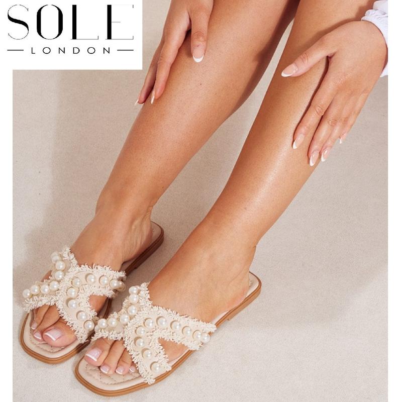 Women's Pearl Slider Mule Flat Sandals - Slip On Style, Size 3-8 2